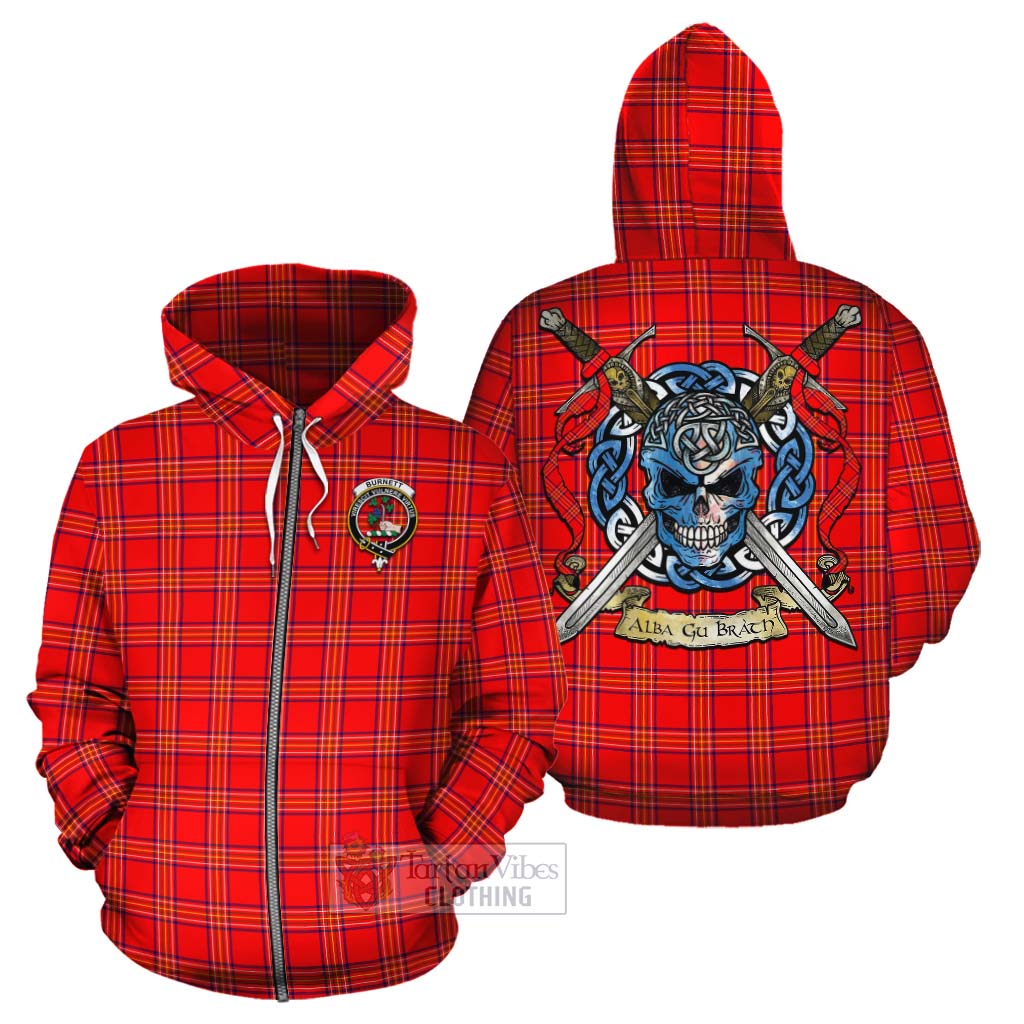 Tartan Vibes Clothing Burnett Tartan Cotton Hoodie with Family Crest Celtic Skull Style