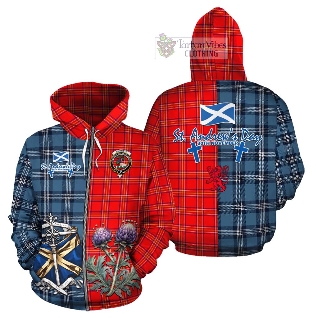 Tartan Vibes Clothing Burnett Tartan Cotton Hoodie Happy St. Andrew's Day Half Tartan Style