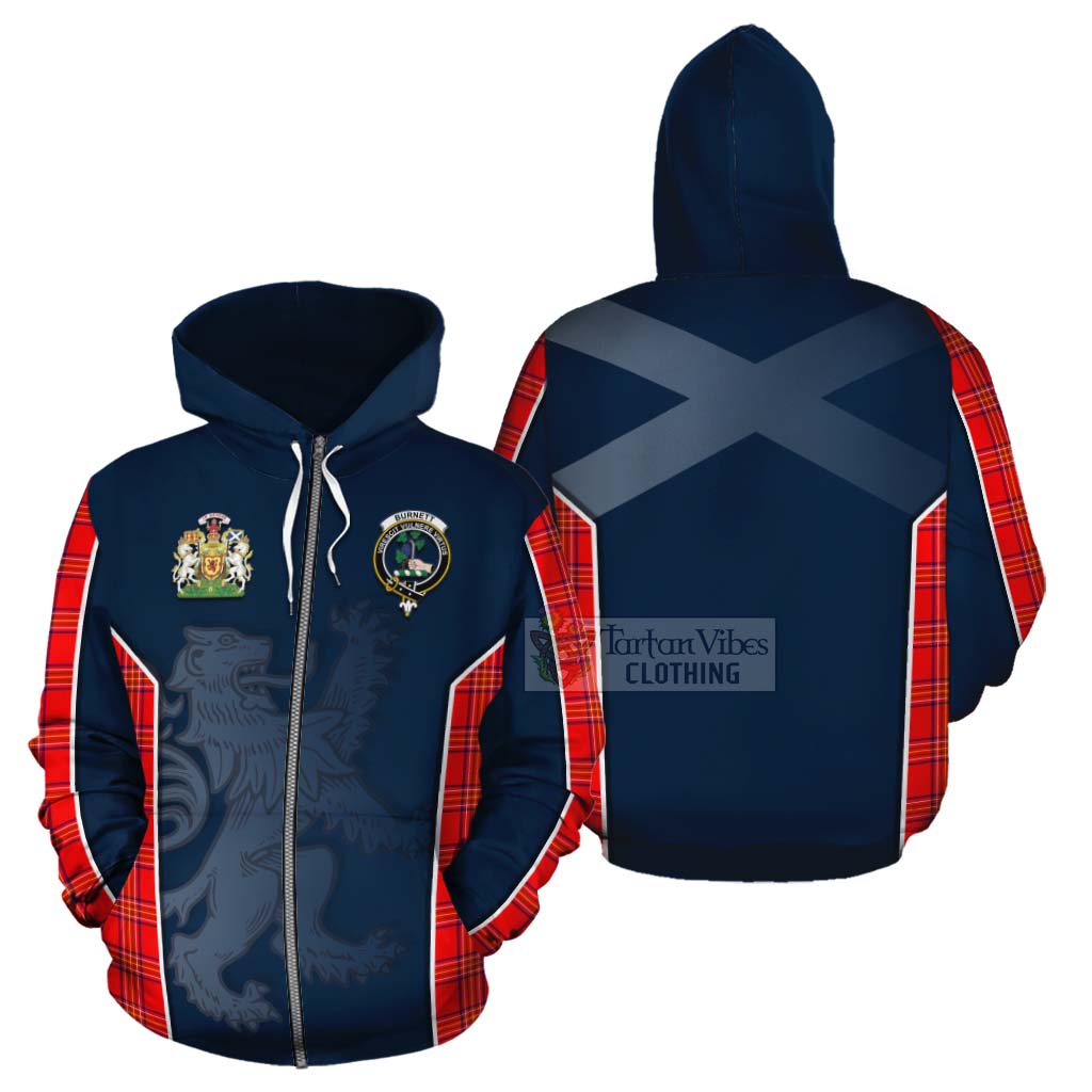 Tartan Vibes Clothing Burnett Tartan Cotton Hoodie with Family Crest and Lion Rampant Vibes Sport Style