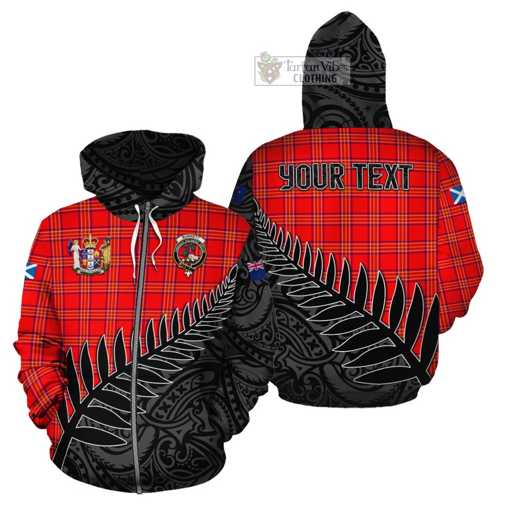 Tartan Vibes Clothing Burnett Crest Tartan Cotton Hoodie with New Zealand Silver Fern Half Style