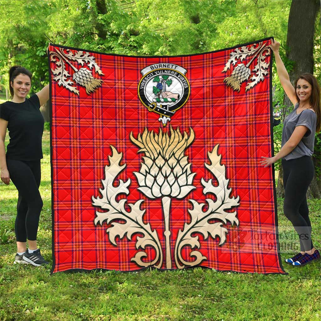 Tartan Vibes Clothing Burnett Tartan Quilt with Family Crest and Golden Thistle Style