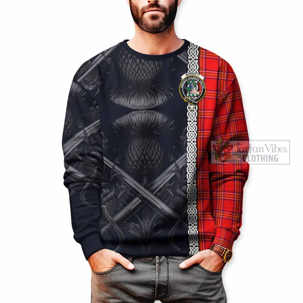 Tartan Vibes Clothing Burnett Tartan Sweatshirt with Family Crest Cross Sword Thistle Celtic Vibes