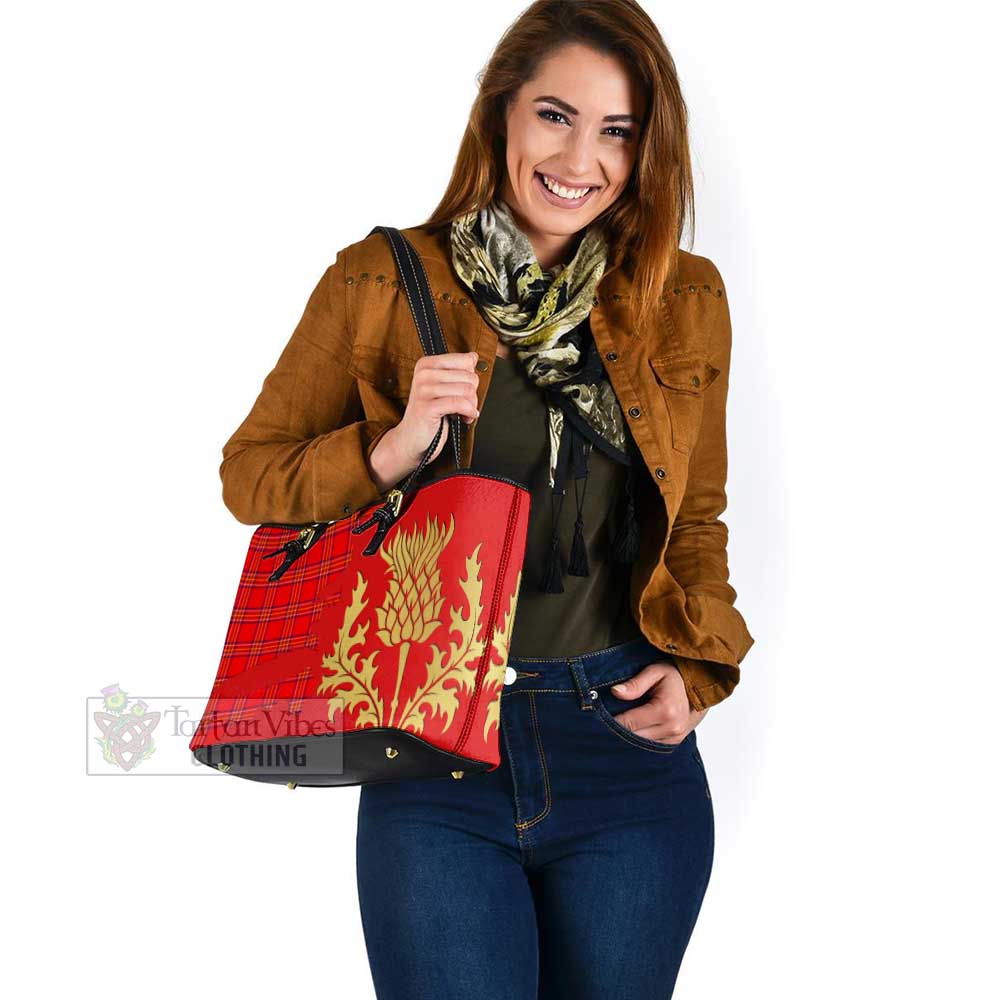 Burnett Tartan Leather Tote Bag Gold Thistle Style - Tartan Vibes Clothing