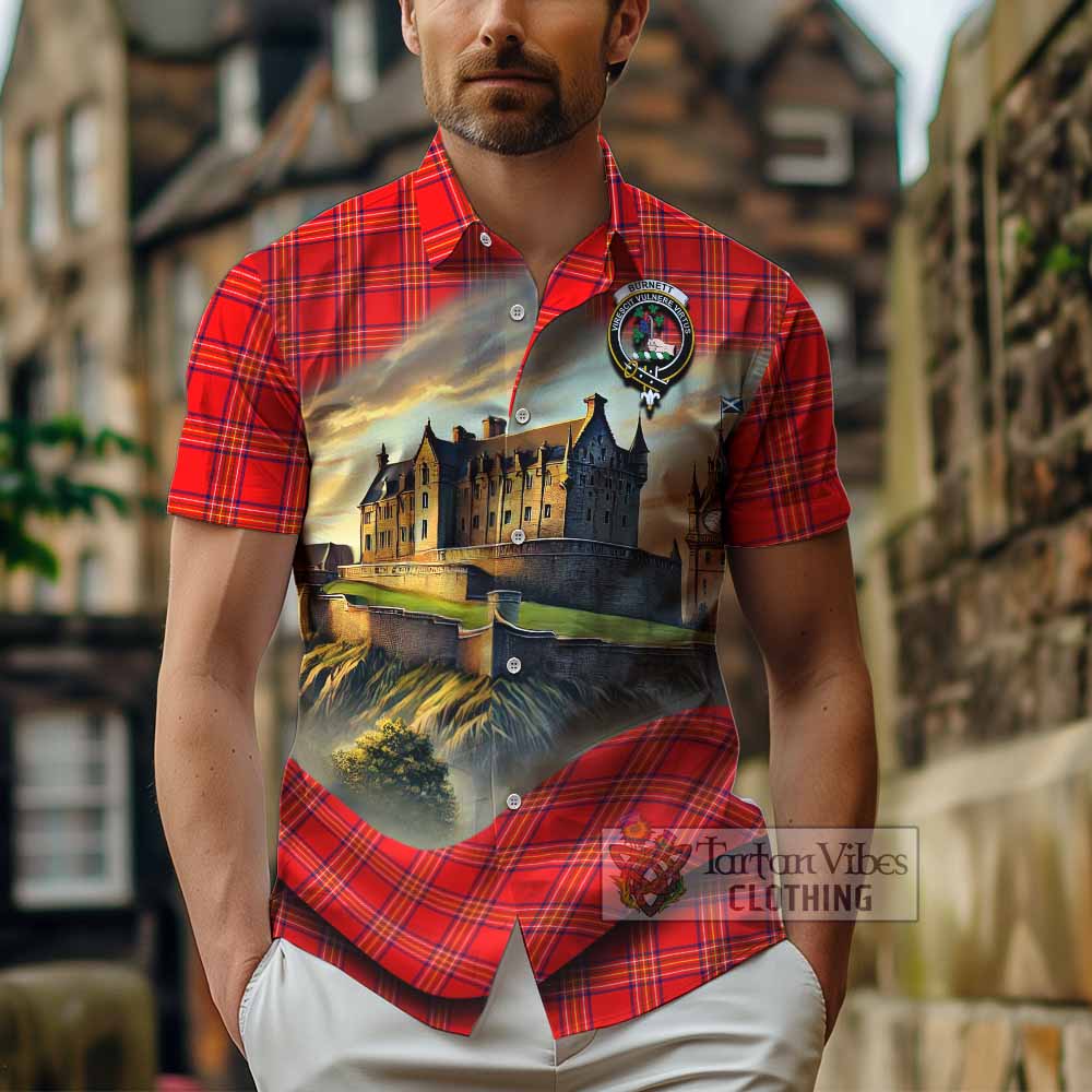 Burnett Tartan Family Crest Hawaiian Shirt with Scottish Ancient Castle Style - Tartan Vibes Clothing