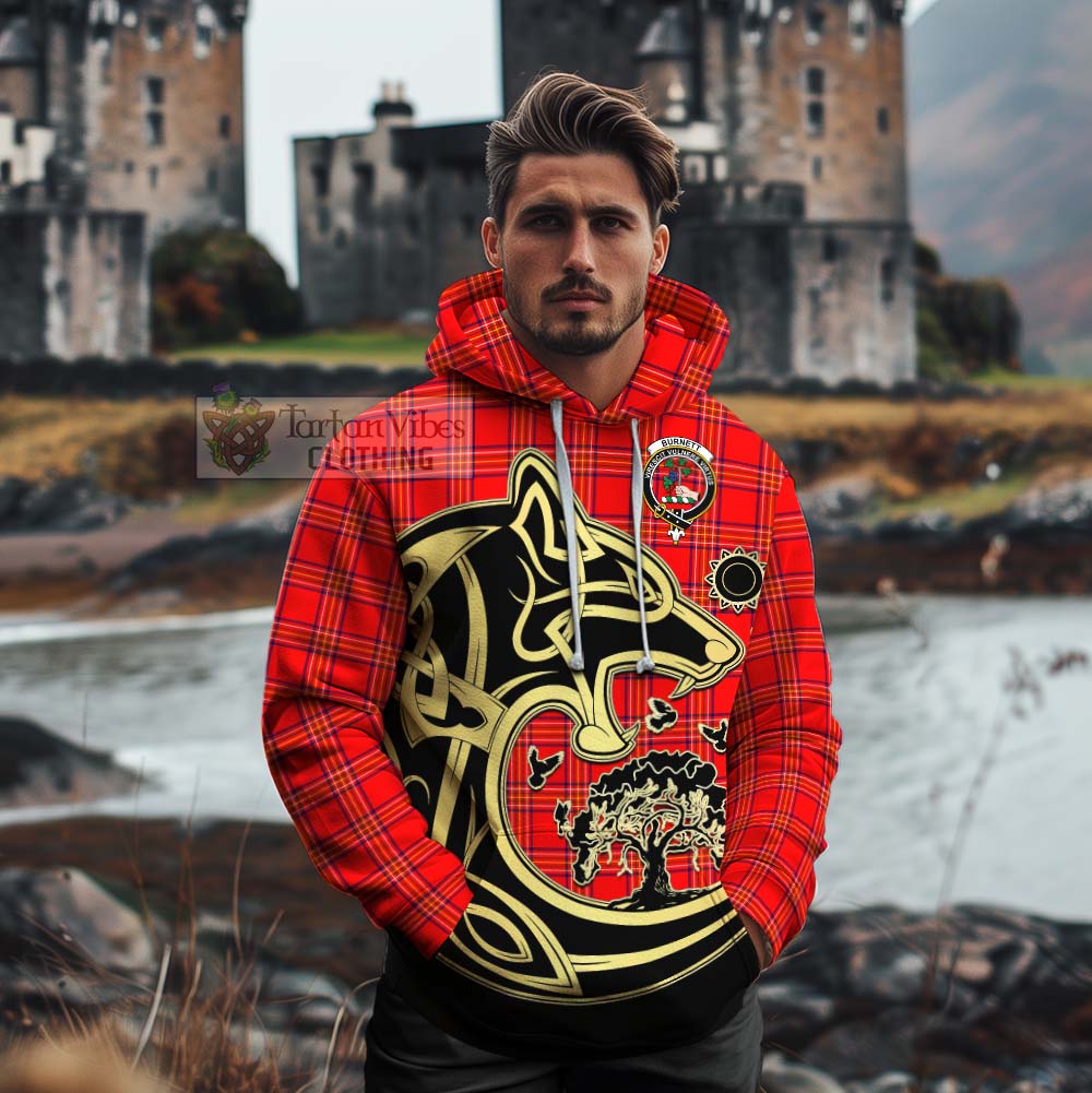 Tartan Vibes Clothing Burnett Tartan Cotton Hoodie with Family Crest Celtic Wolf Style