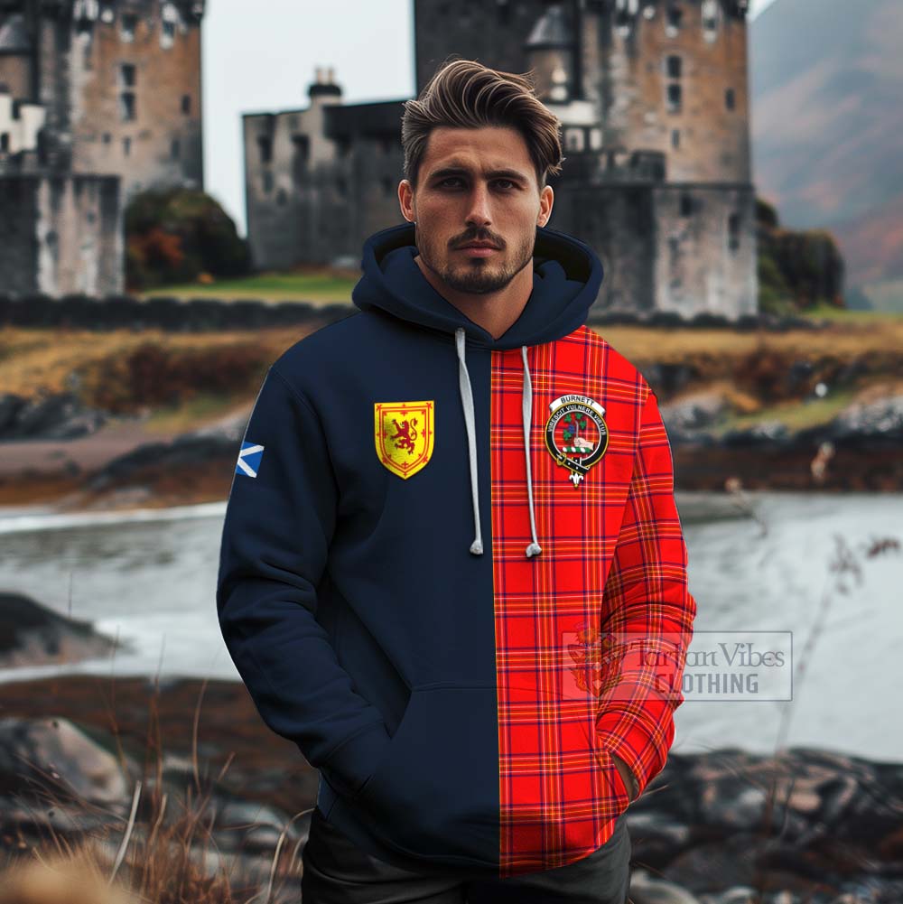 Tartan Vibes Clothing Burnett Tartan Cotton Hoodie Alba with Scottish Lion Royal Arm Half Style