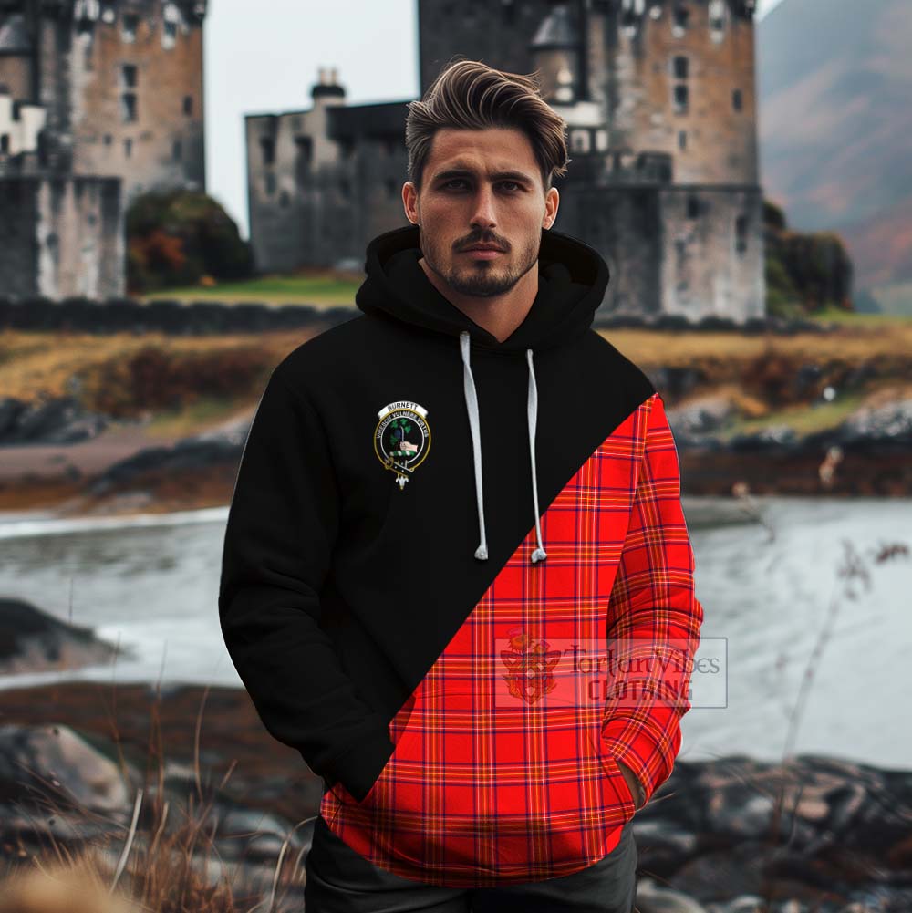 Tartan Vibes Clothing Burnett Tartan Cotton Hoodie with Family Crest and Military Logo Style