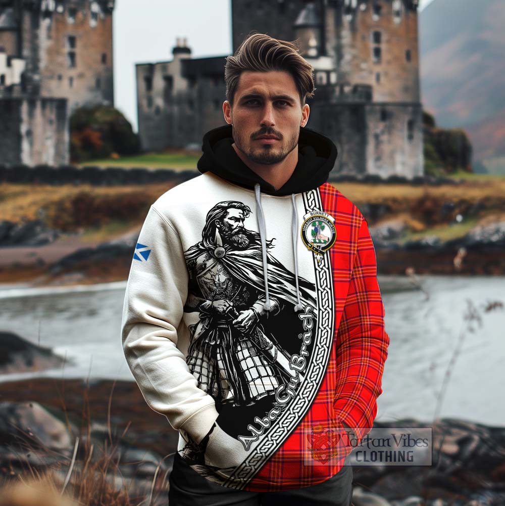 Tartan Vibes Clothing Burnett Tartan Clan Crest Cotton Hoodie with Highlander Warrior Celtic Style