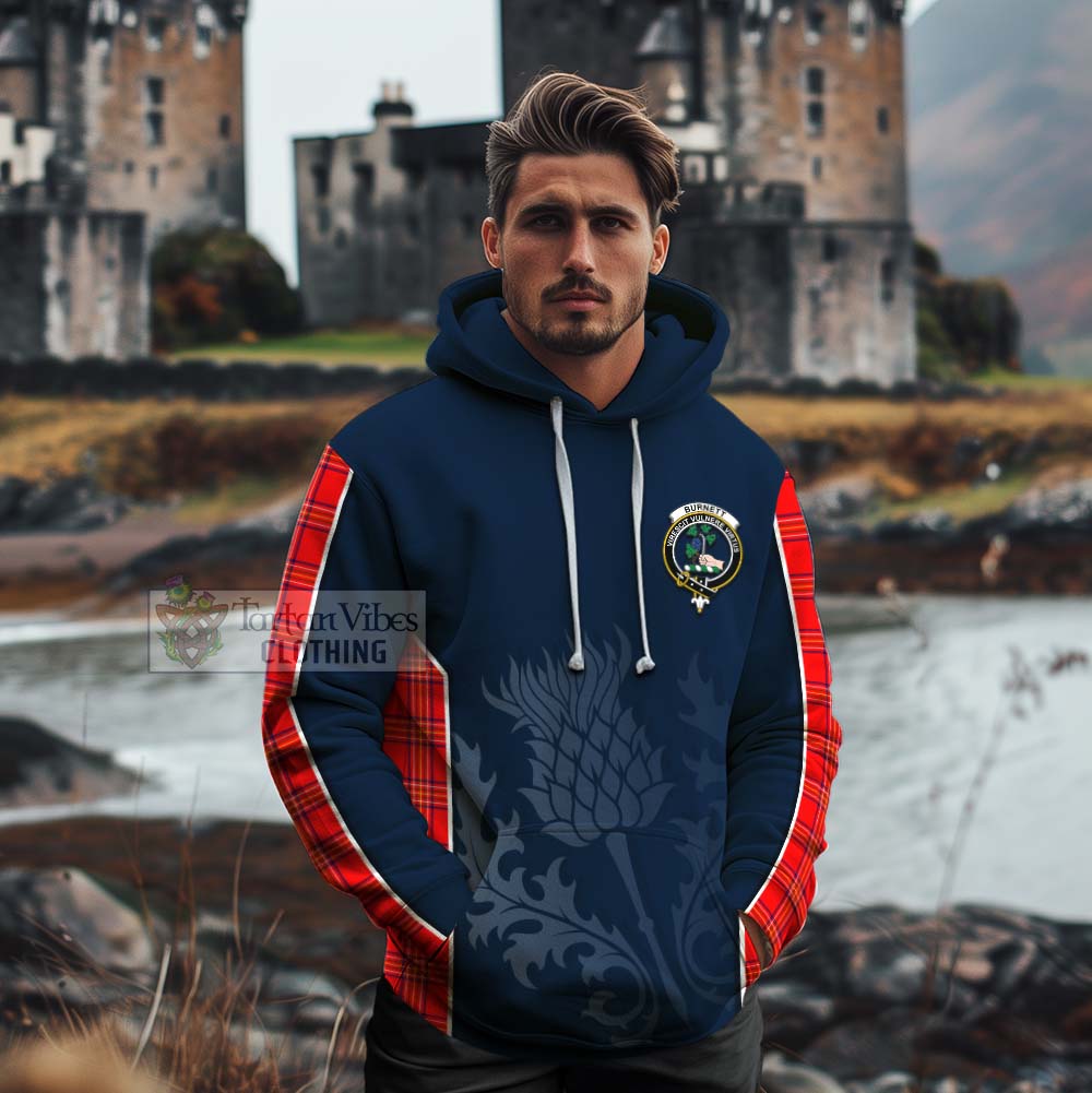 Tartan Vibes Clothing Burnett Tartan Cotton Hoodie with Family Crest and Scottish Thistle Vibes Sport Style