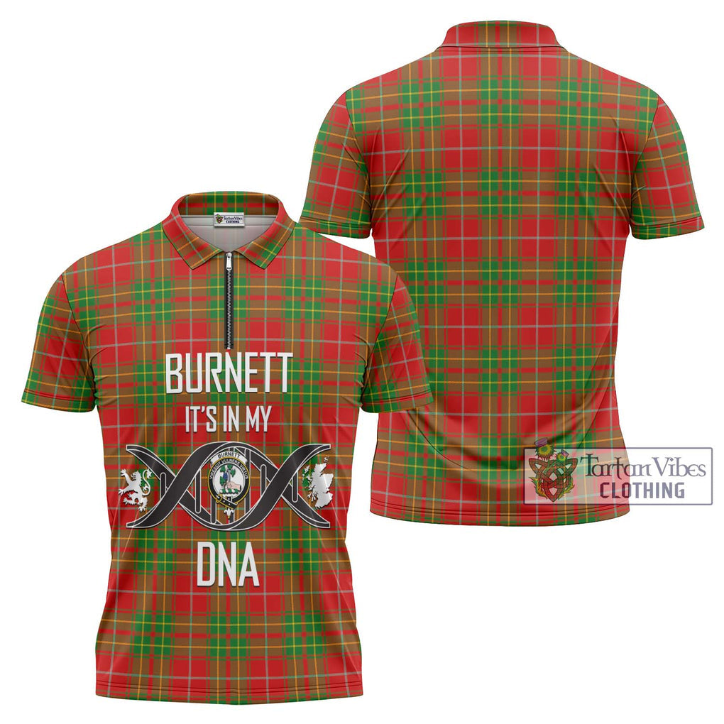 Burnett Tartan Zipper Polo Shirt with Family Crest DNA In Me Style Unisex - Tartanvibesclothing Shop