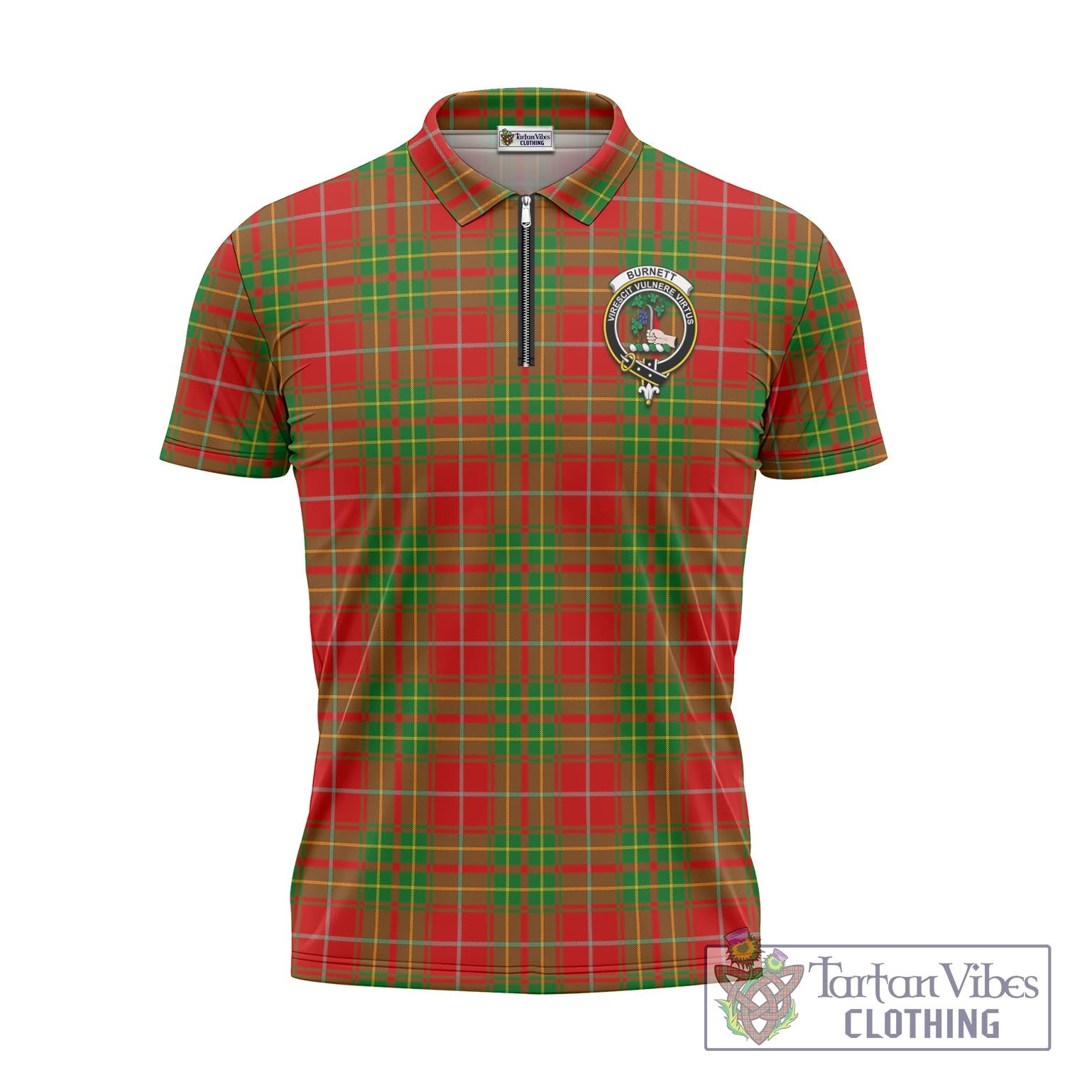 Tartan Vibes Clothing Burnett Ancient Tartan Zipper Polo Shirt with Family Crest