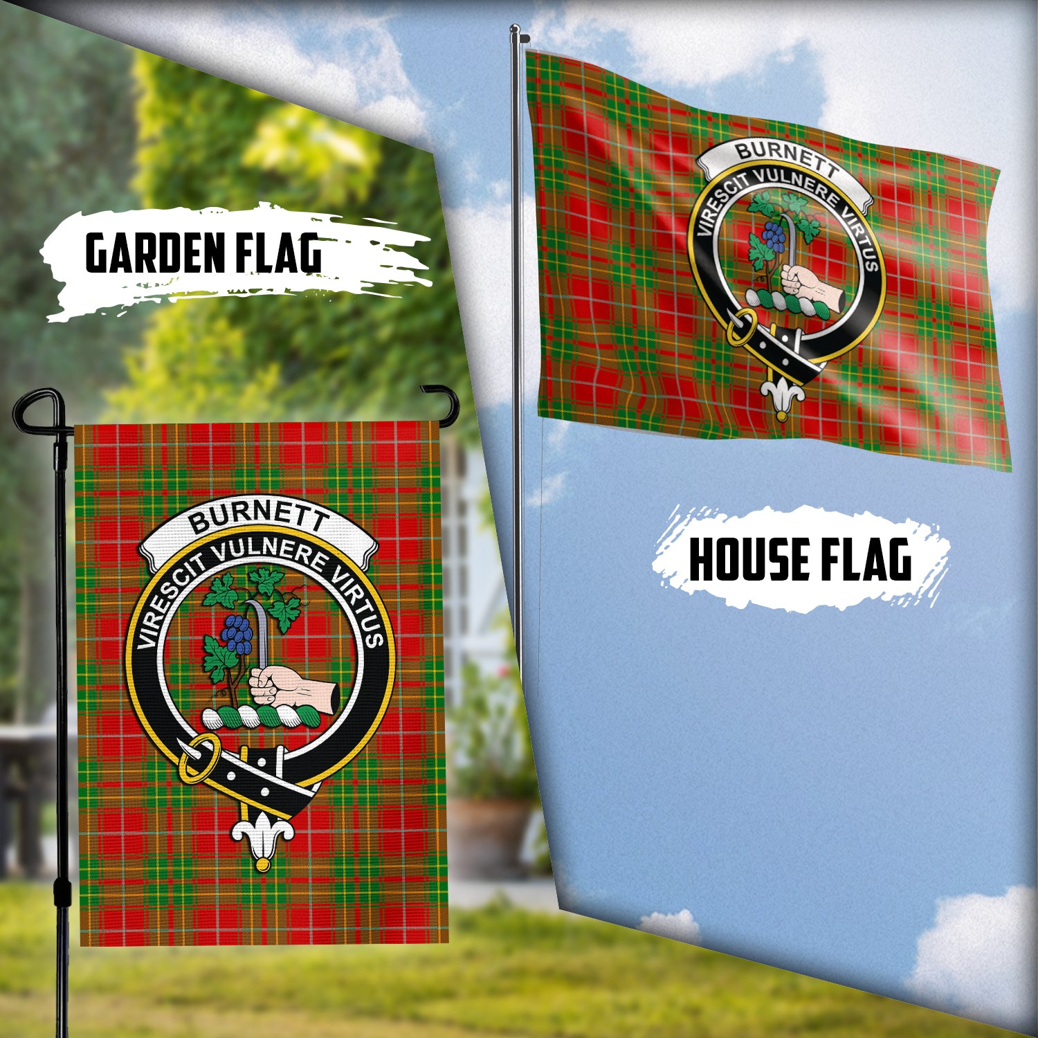 Burnett Tartan Flag with Family Crest Garden Flag (Vertical) - Tartan Vibes Clothing