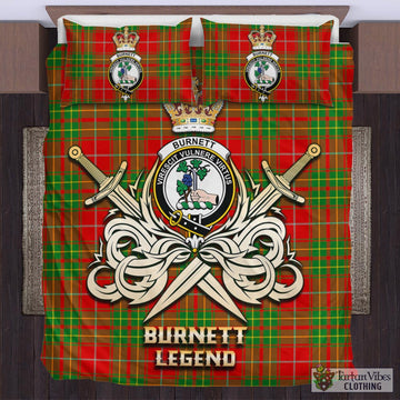 Burnett Ancient Tartan Bedding Set with Clan Crest and the Golden Sword of Courageous Legacy