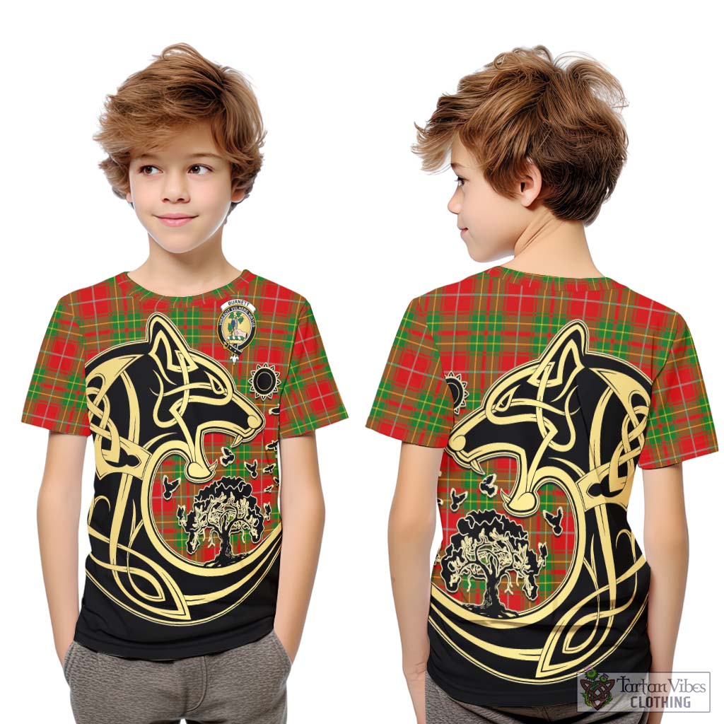 Tartan Vibes Clothing Burnett Ancient Tartan Kid T-Shirt with Family Crest Celtic Wolf Style