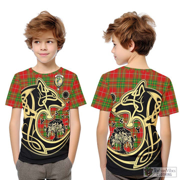 Burnett Ancient Tartan Kid T-Shirt with Family Crest Celtic Wolf Style