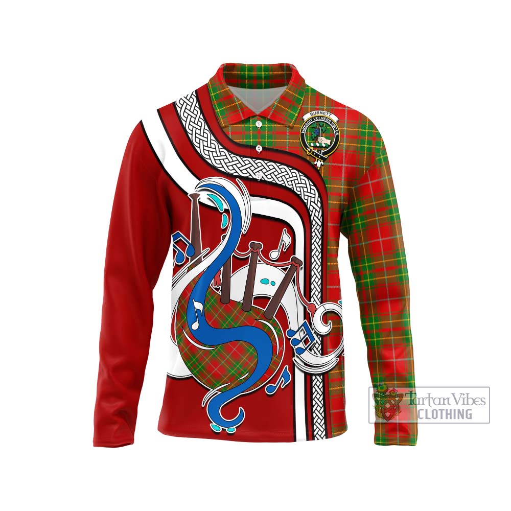 Tartan Vibes Clothing Burnett Ancient Tartan Long Sleeve Polo Shirt with Epic Bagpipe Style