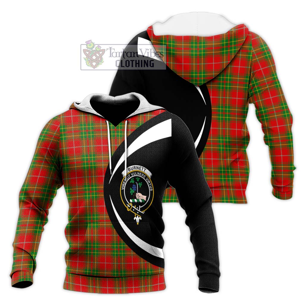 Burnett Tartan Knitted Hoodie with Family Crest Circle Style Unisex Knitted Pullover Hoodie - Tartan Vibes Clothing