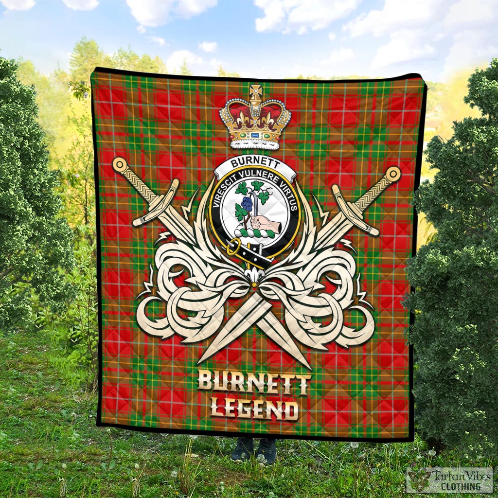 Tartan Vibes Clothing Burnett Ancient Tartan Quilt with Clan Crest and the Golden Sword of Courageous Legacy