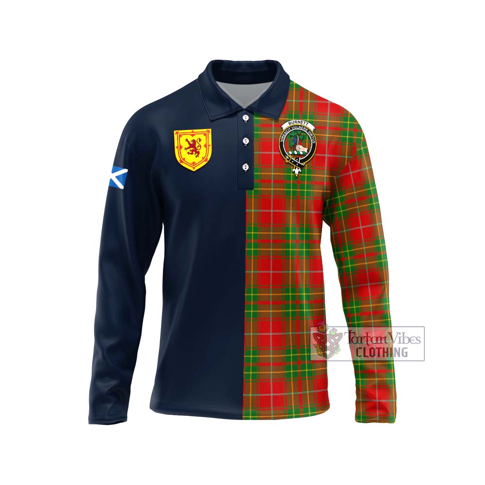 Tartan Vibes Clothing Burnett Ancient Tartan Long Sleeve Polo Shirt with Scottish Lion Royal Arm Half Style