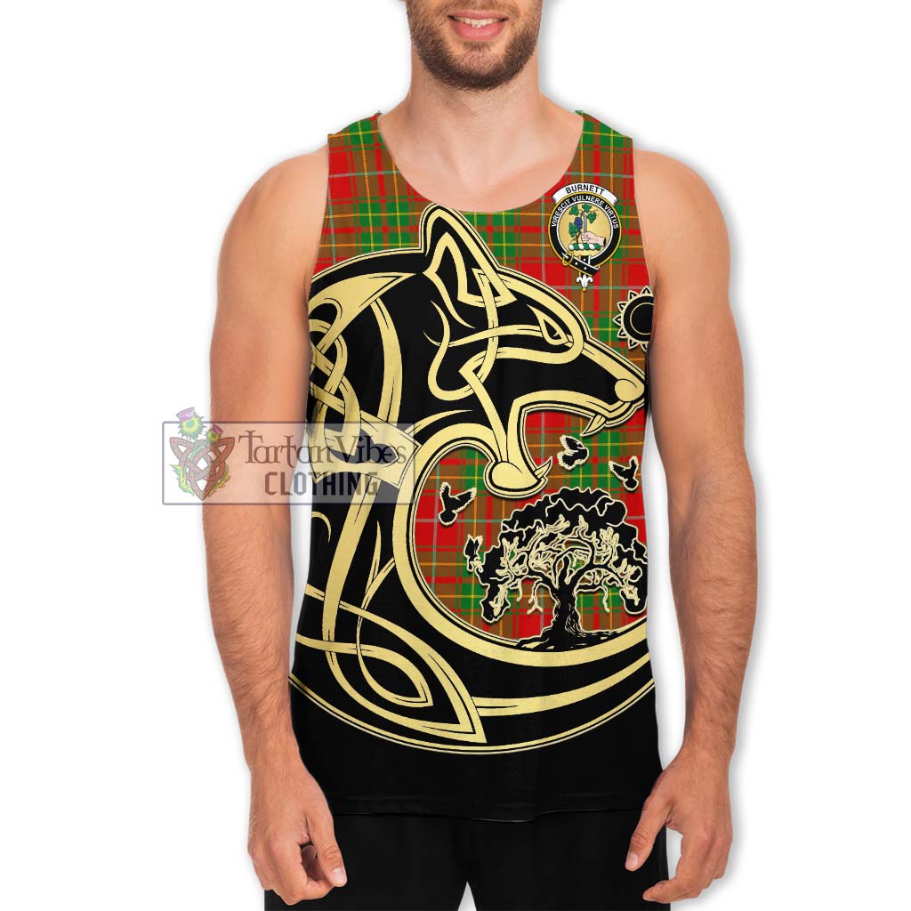 Tartan Vibes Clothing Burnett Ancient Tartan Men's Tank Top with Family Crest Celtic Wolf Style