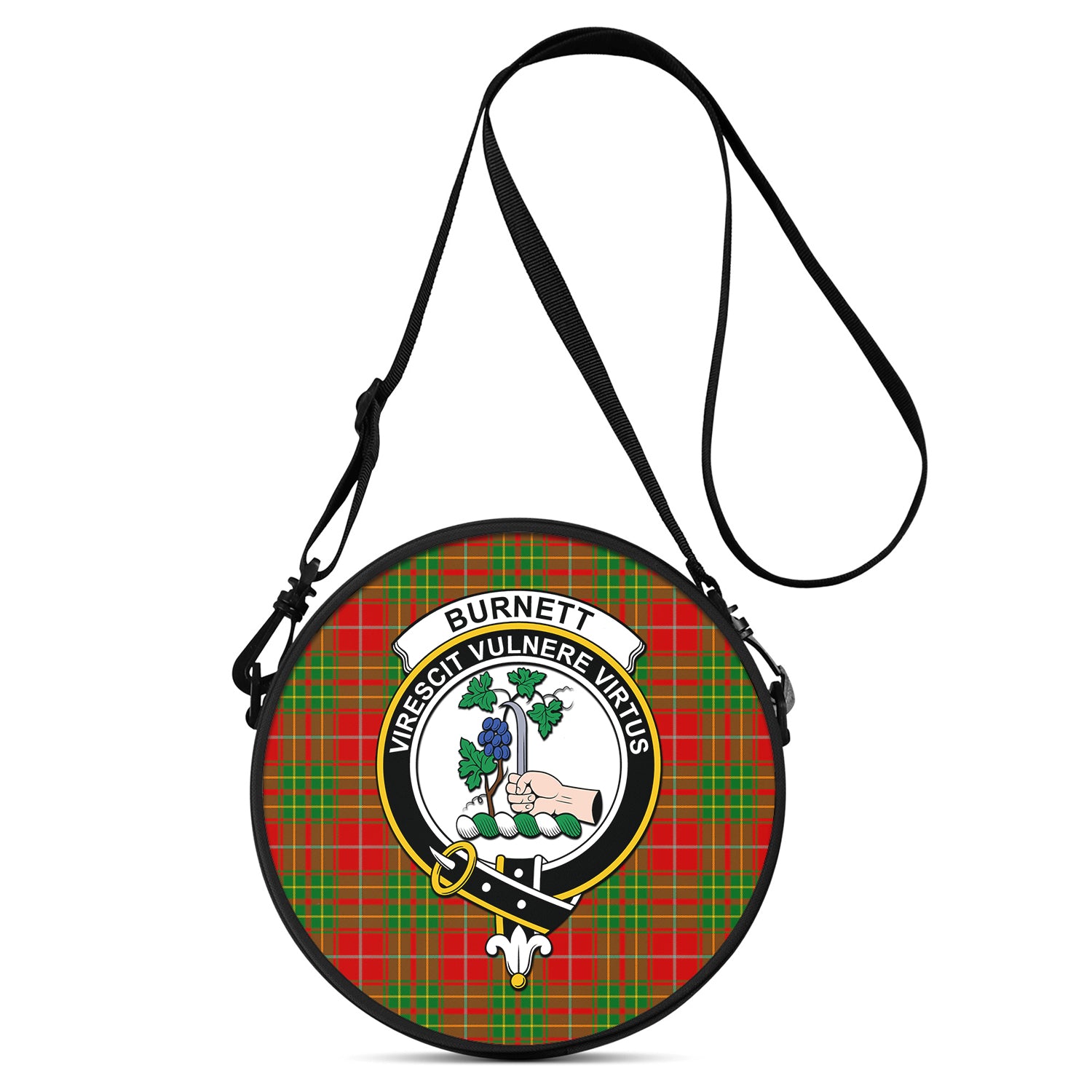 Burnett Ancient Tartan Round Satchel Bags with Family Crest One Size 9*9*2.7 inch