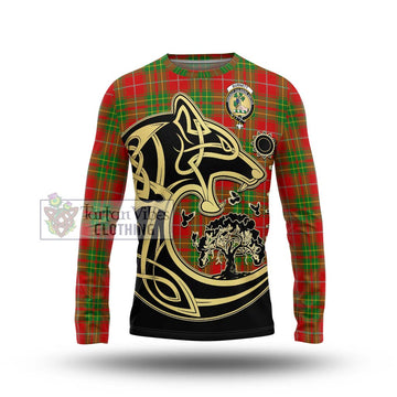 Burnett Ancient Tartan Long Sleeve T-Shirt with Family Crest Celtic Wolf Style