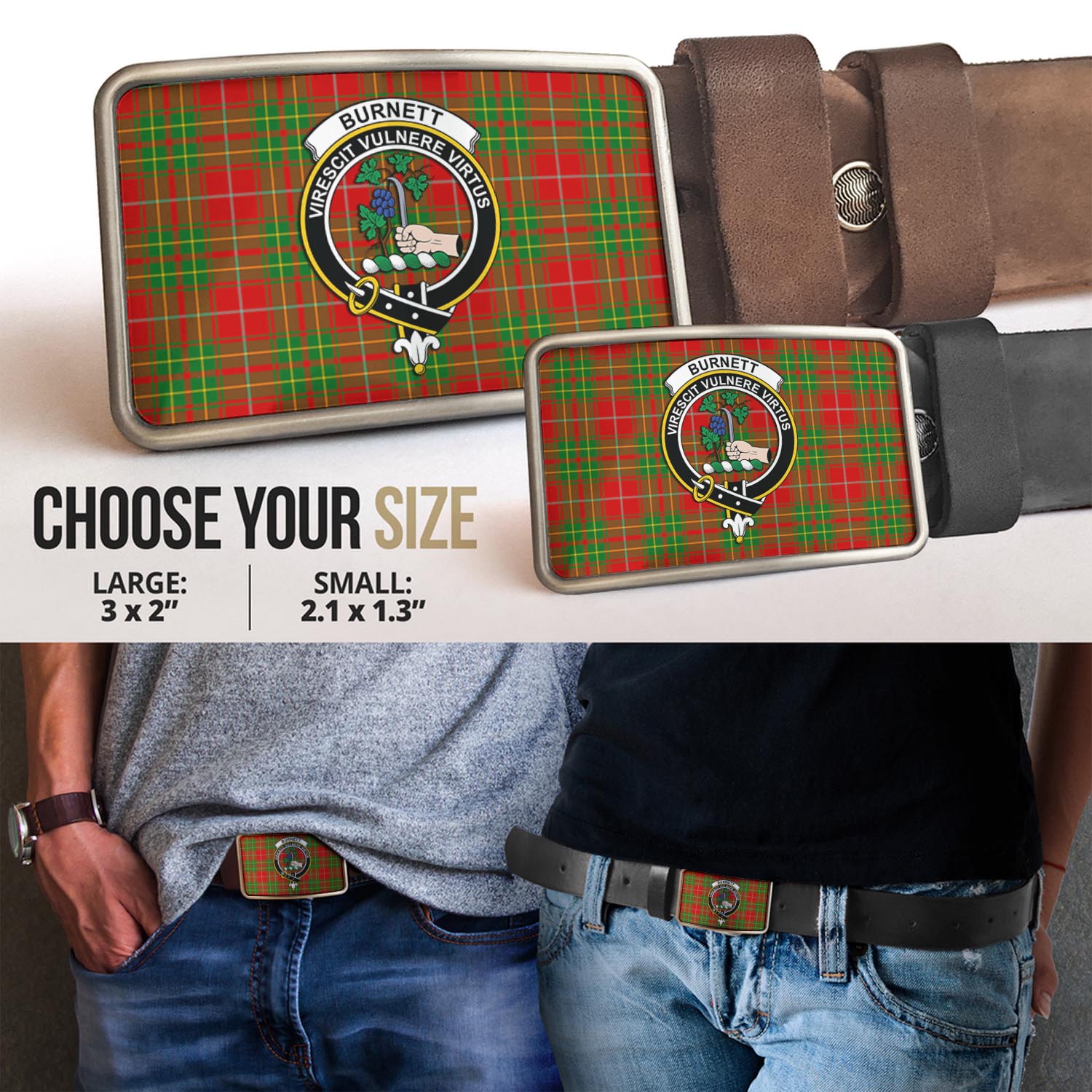 Burnett Tartan Belt Buckles with Family Crest - Tartan Vibes Clothing