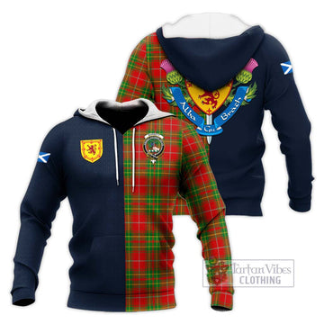 Burnett Tartan Knitted Hoodie Alba with Scottish Lion Royal Arm Half Style