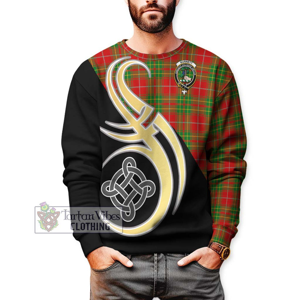 Burnett Tartan Sweatshirt with Family Crest and Celtic Symbol Style Unisex - Tartan Vibes Clothing