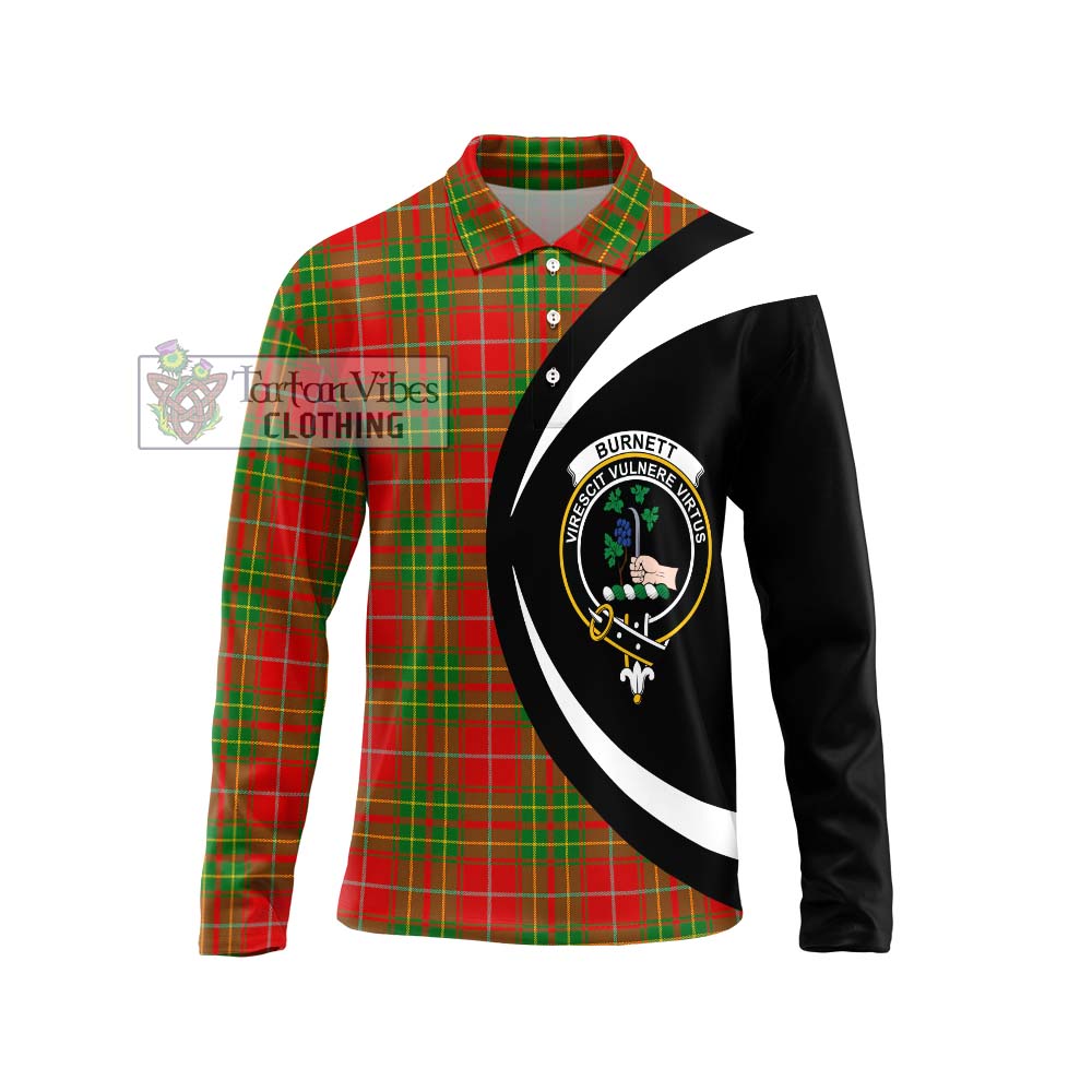 Burnett Tartan Long Sleeve Polo Shirt with Family Crest Circle Style Unisex - Tartan Vibes Clothing