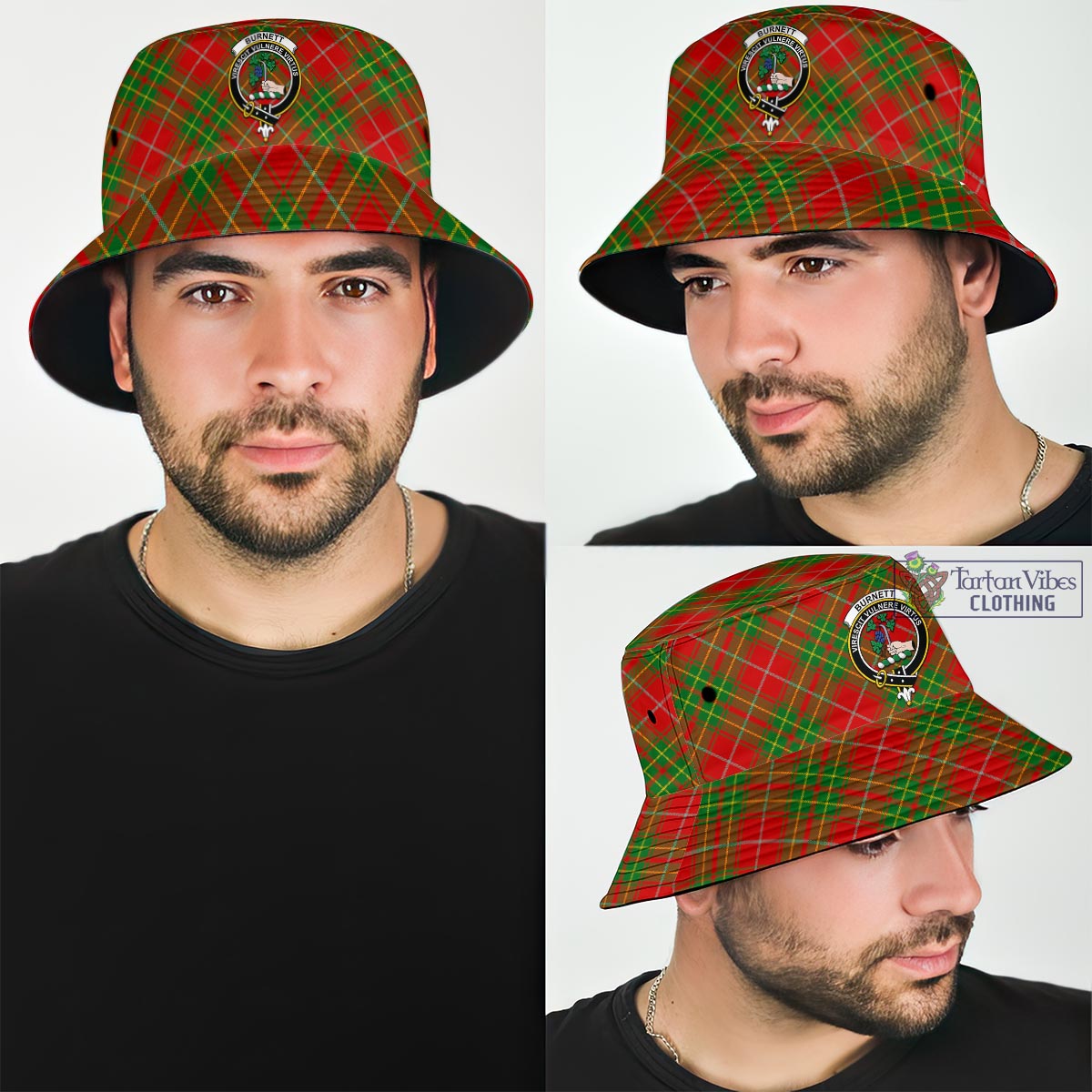 Tartan Vibes Clothing Burnett Ancient Tartan Bucket Hat with Family Crest