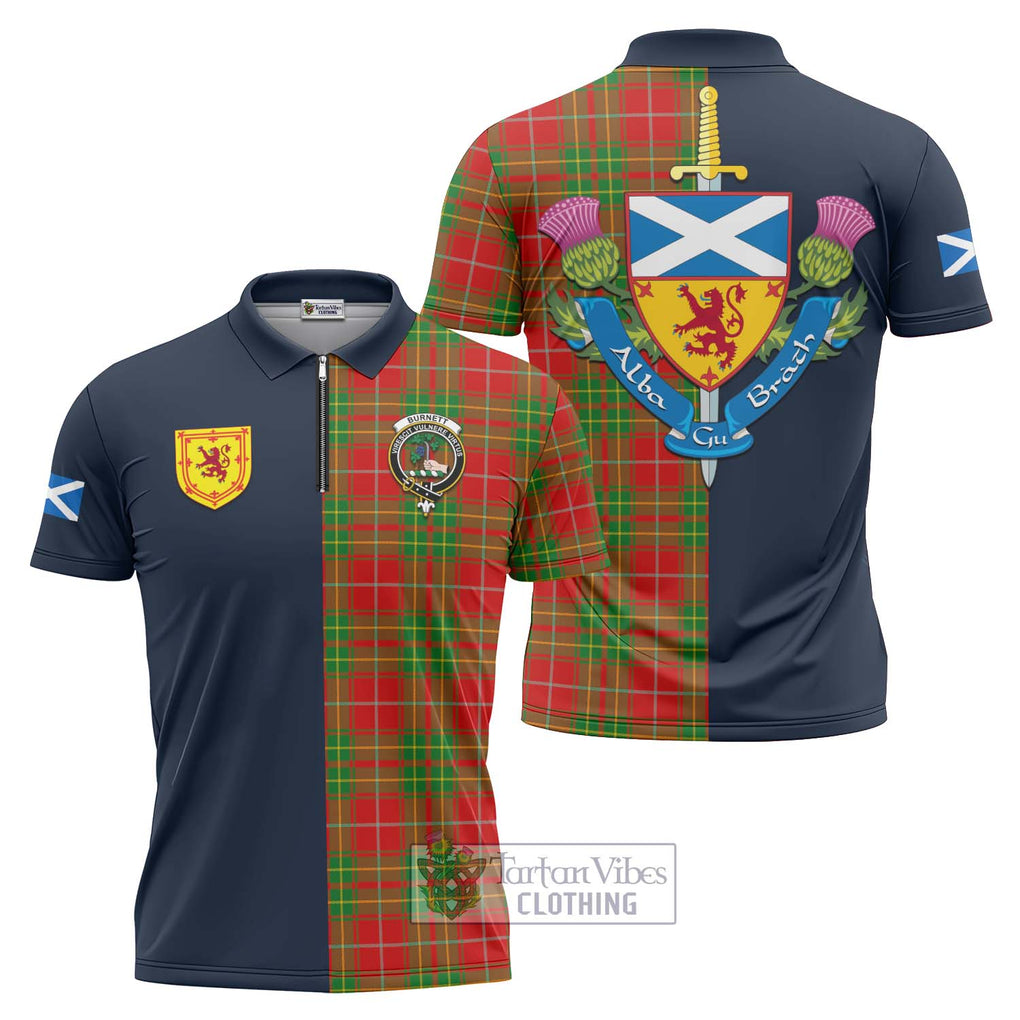 Tartan Vibes Clothing Burnett Ancient Tartan Zipper Polo Shirt with Scottish Lion Royal Arm Half Style