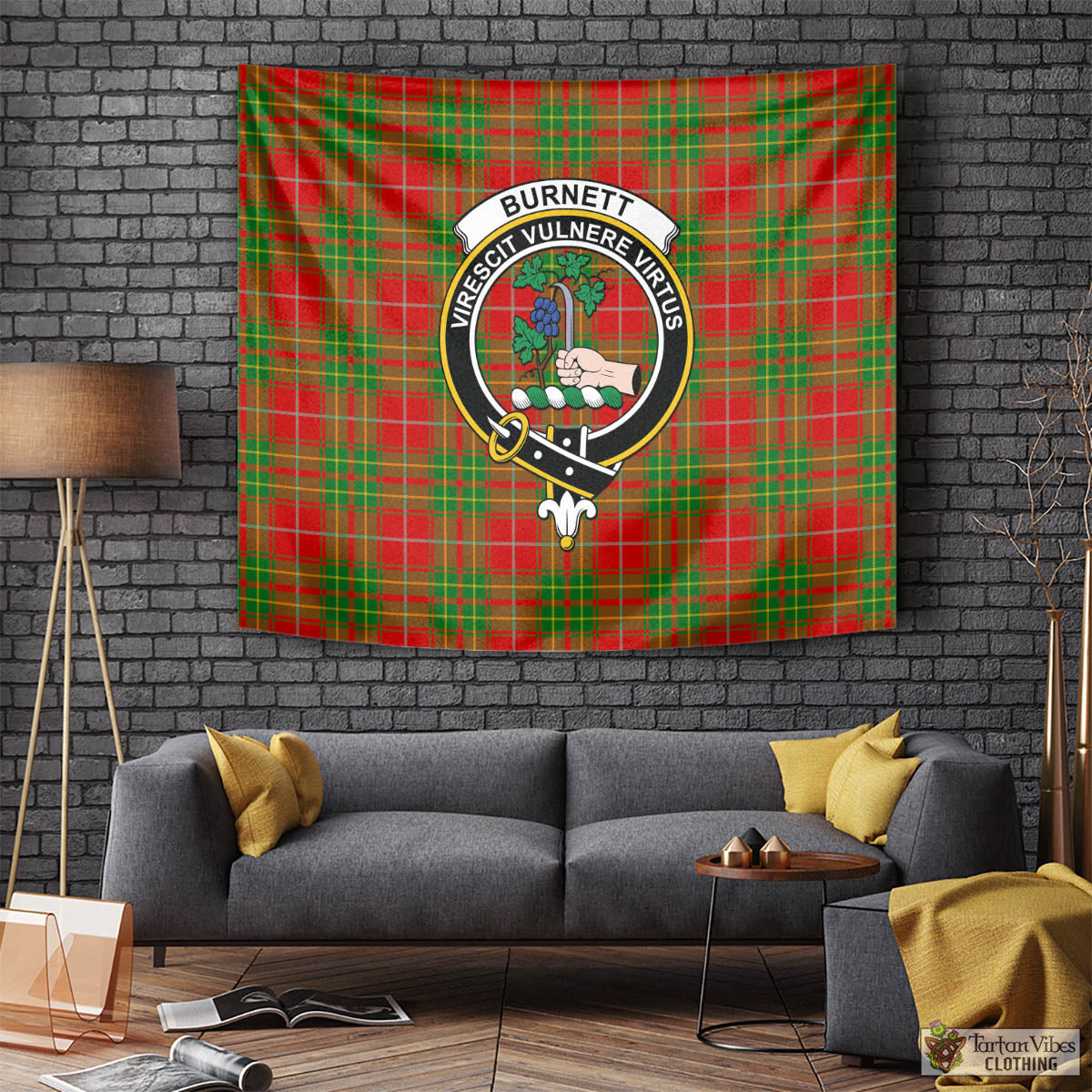 Tartan Vibes Clothing Burnett Ancient Tartan Tapestry Wall Hanging and Home Decor for Room with Family Crest