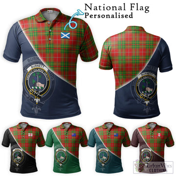 Burnett Tartan Polo Shirt with Personalised National Flag and Family Crest Half Style