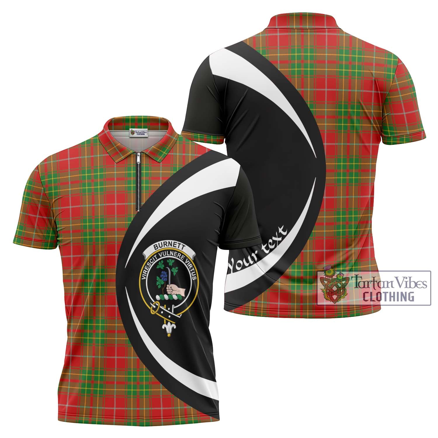 Tartan Vibes Clothing Burnett Ancient Tartan Zipper Polo Shirt with Family Crest Circle Style