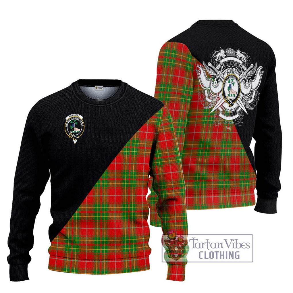 Burnett Tartan Knitted Sweater with Family Crest and Military Logo Style Unisex - Tartanvibesclothing Shop