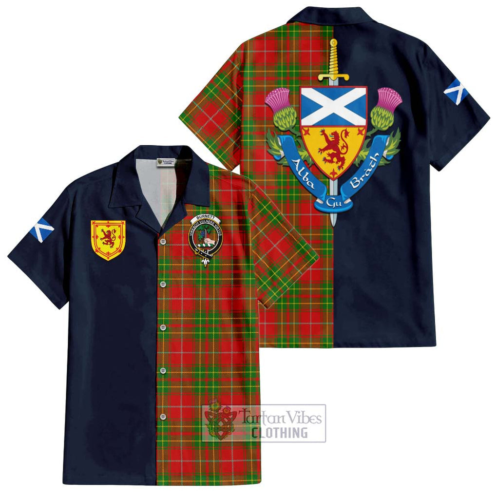 Tartan Vibes Clothing Burnett Ancient Tartan Short Sleeve Button Shirt with Scottish Lion Royal Arm Half Style