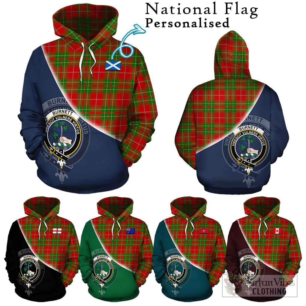 Burnett Tartan Hoodie with Personalised National Flag and Family Crest Half Style Zip Hoodie - Tartanvibesclothing Shop