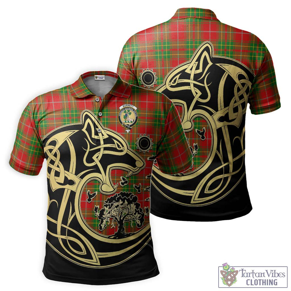 Burnett Tartan Polo Shirt with Family Crest Celtic Wolf Style Kid - Tartanvibesclothing Shop