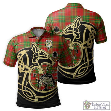 Burnett Tartan Polo Shirt with Family Crest Celtic Wolf Style