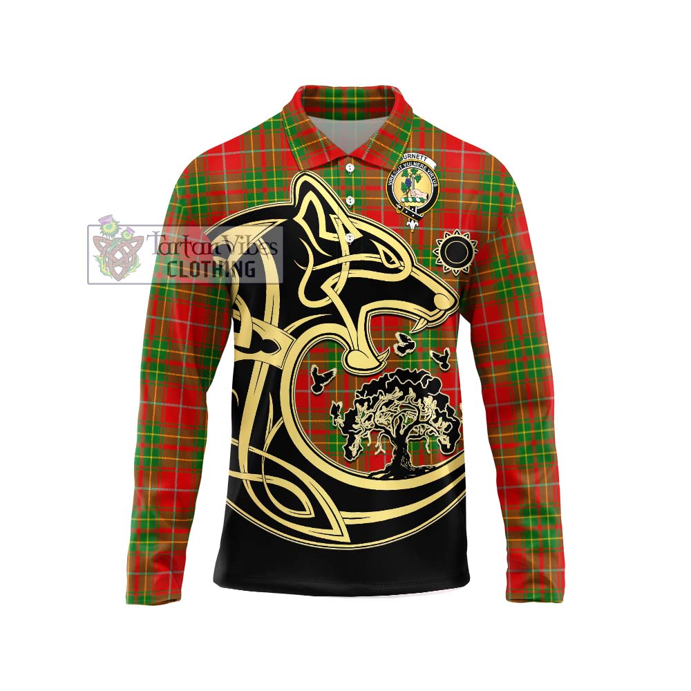 Tartan Vibes Clothing Burnett Ancient Tartan Long Sleeve Polo Shirt with Family Crest Celtic Wolf Style