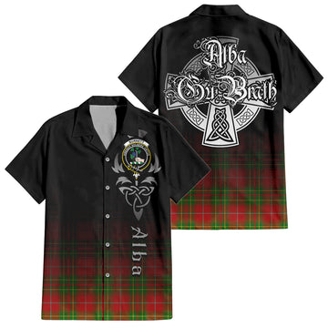 Burnett Ancient Tartan Short Sleeve Button Up Featuring Alba Gu Brath Family Crest Celtic Inspired