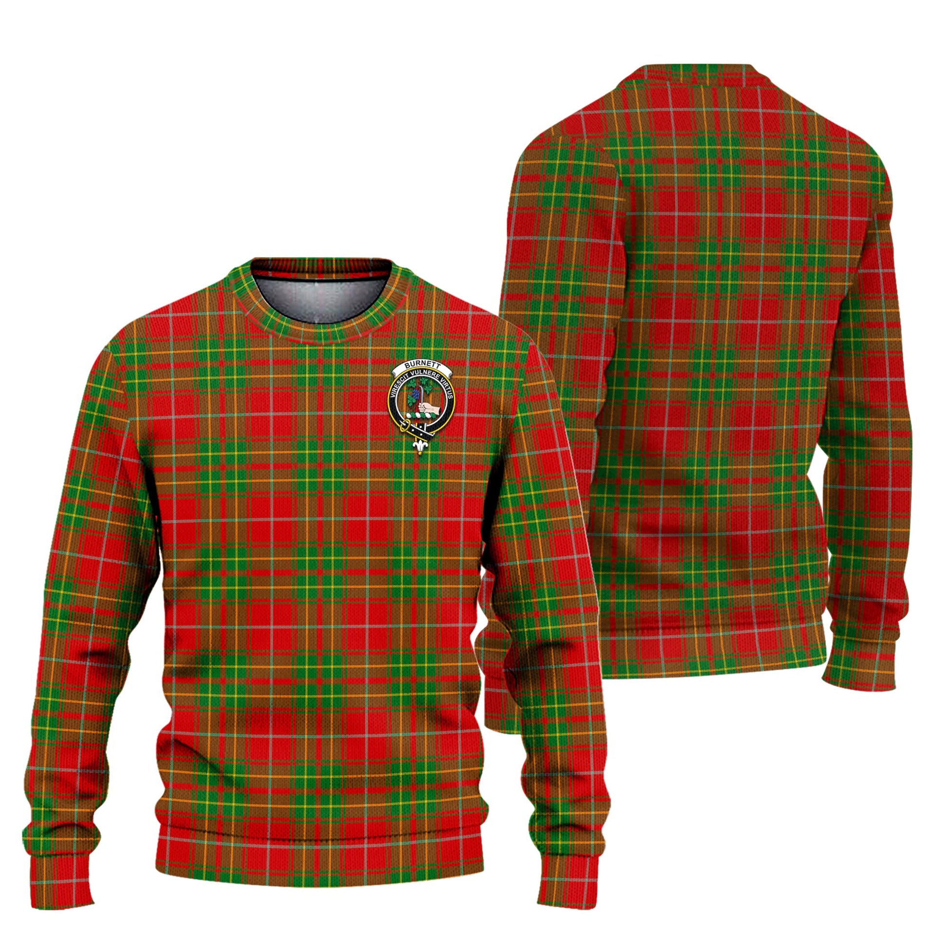 Burnett Ancient Tartan Knitted Sweater with Family Crest Unisex - Tartanvibesclothing