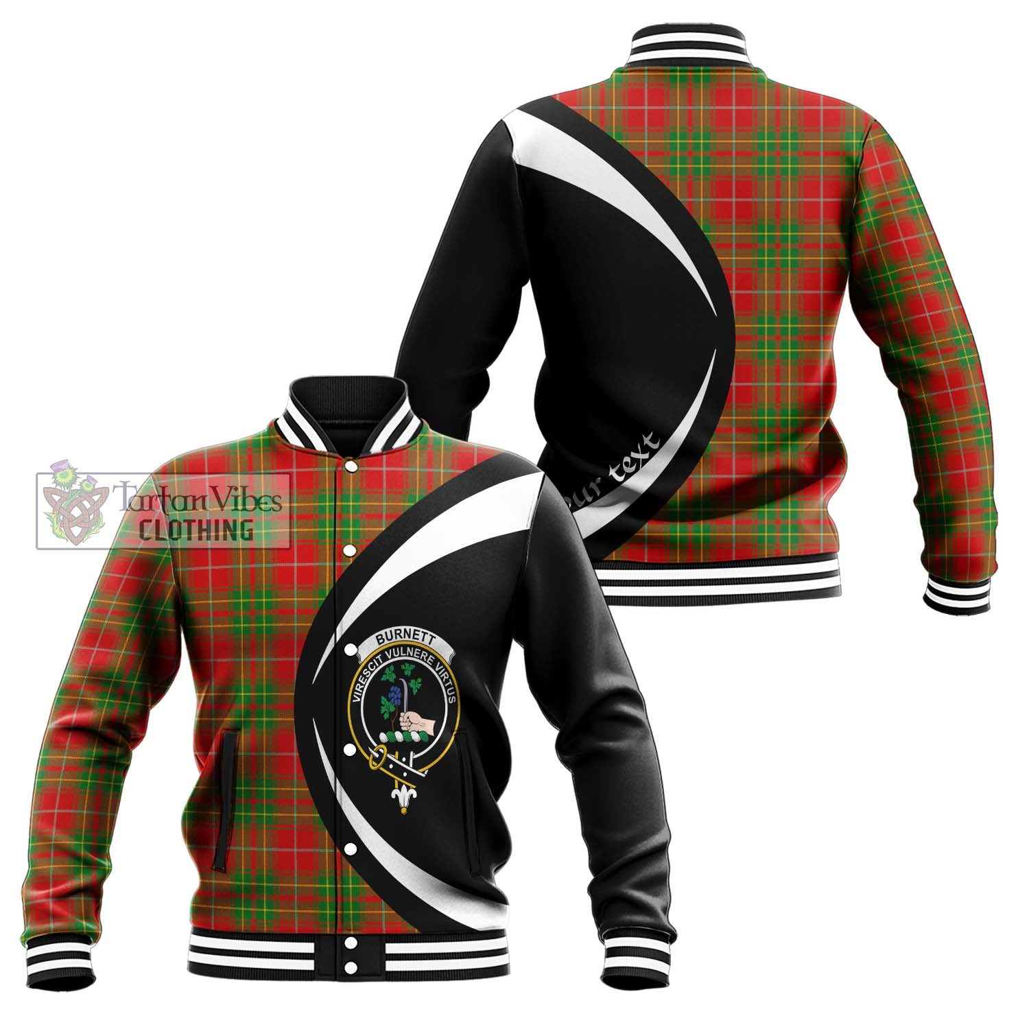 Burnett Tartan Baseball Jacket with Family Crest Circle Style Unisex - Tartan Vibes Clothing