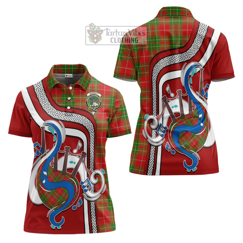 Burnett Tartan Women's Polo Shirt with Epic Bagpipe Style Women - Tartanvibesclothing Shop