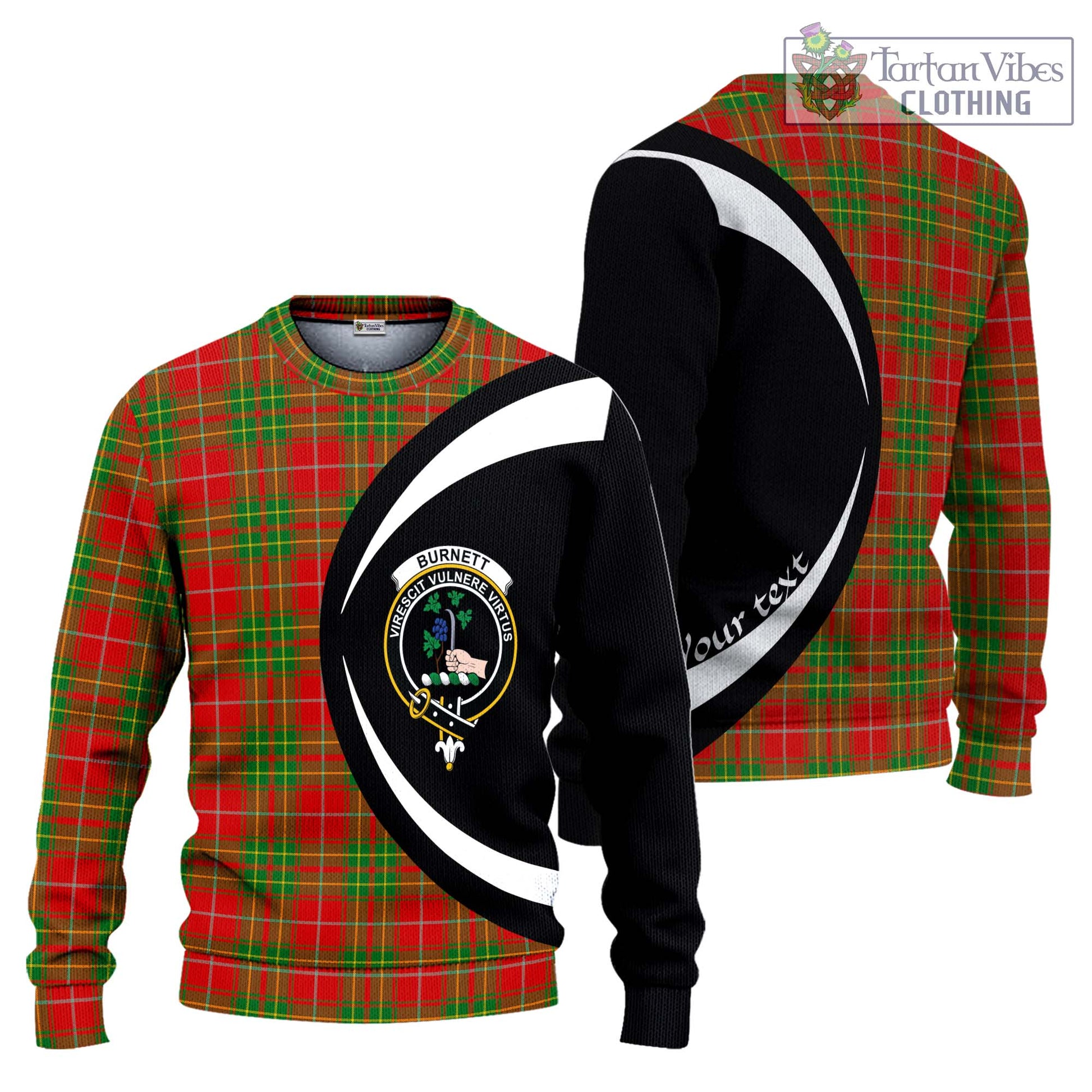 Burnett Tartan Ugly Sweater with Family Crest Circle Style Unisex - Tartan Vibes Clothing