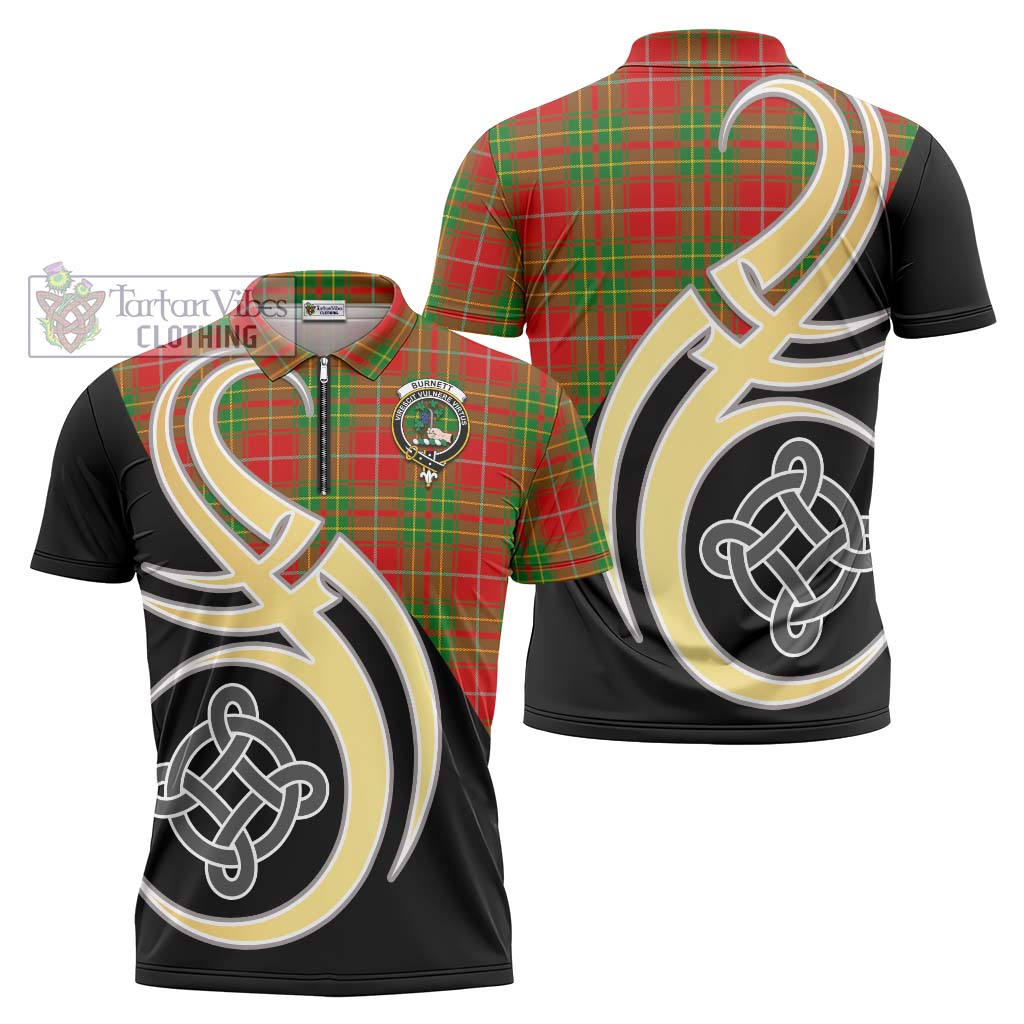 Tartan Vibes Clothing Burnett Ancient Tartan Zipper Polo Shirt with Family Crest and Celtic Symbol Style