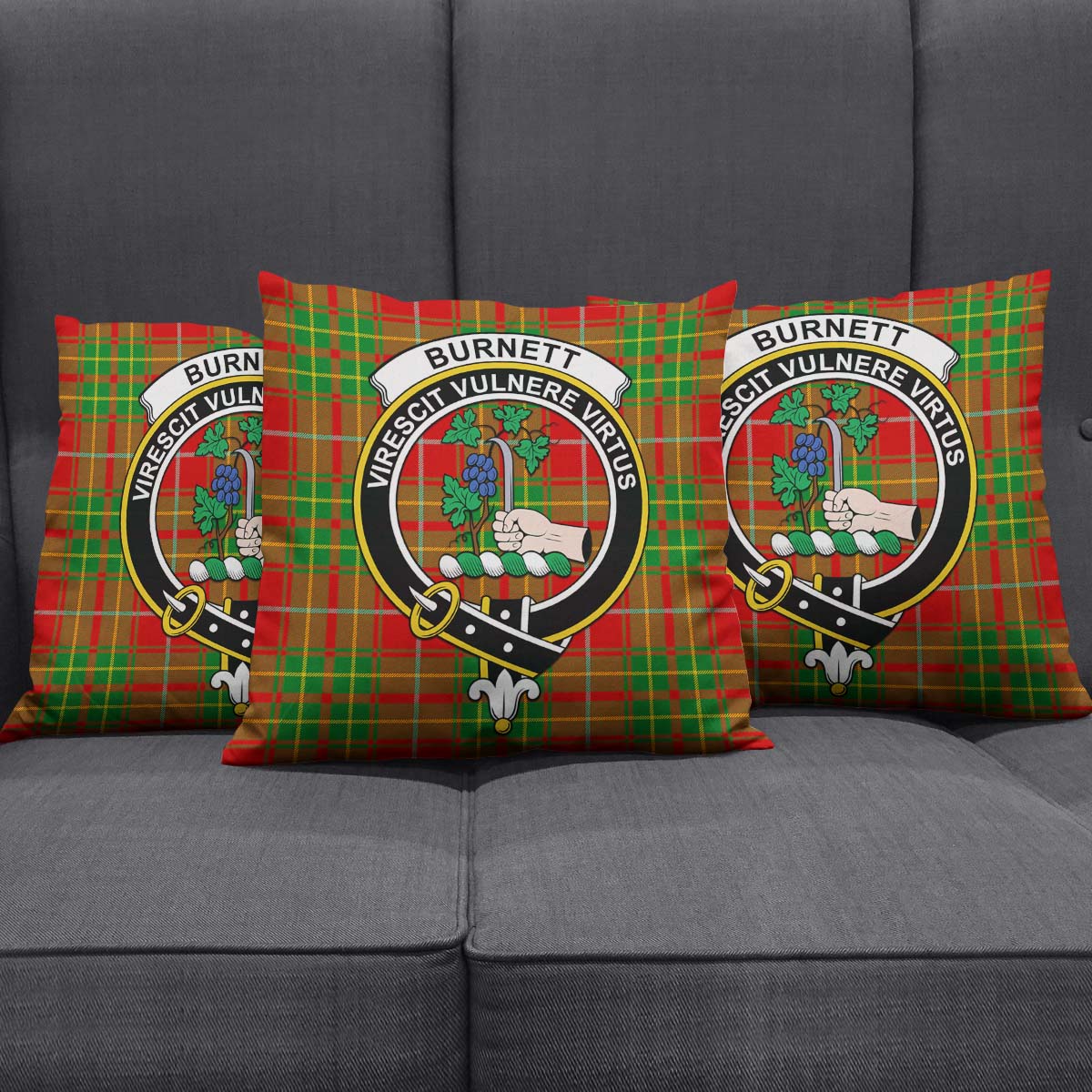 Burnett Ancient Tartan Pillow Cover with Family Crest Square Pillow Cover - Tartanvibesclothing