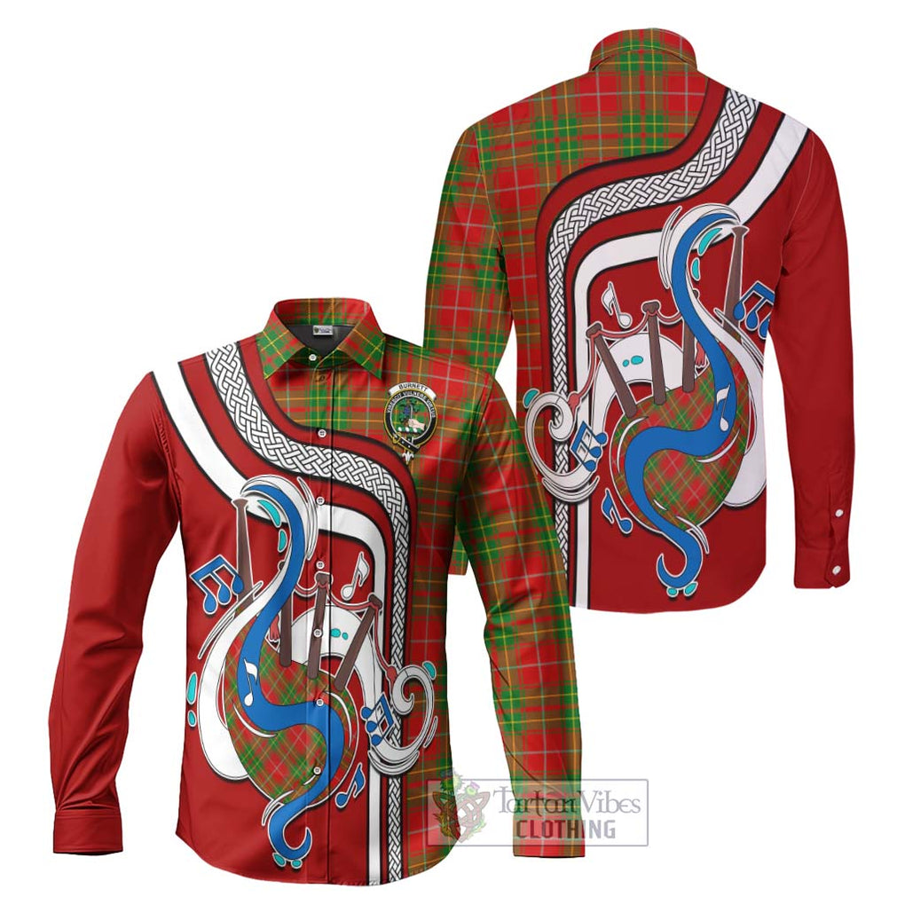 Burnett Tartan Long Sleeve Button Shirt with Epic Bagpipe Style Men's Shirt S - Tartanvibesclothing Shop