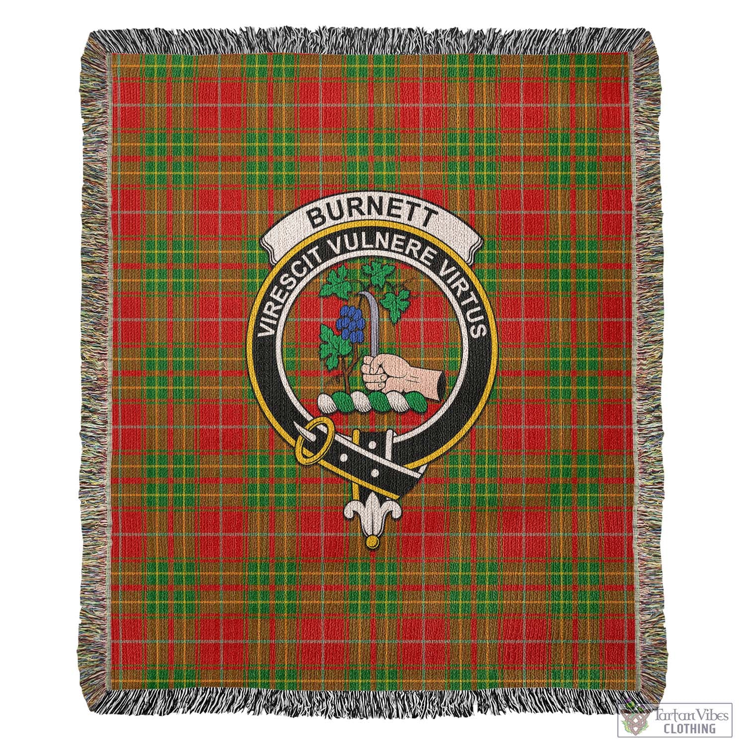 Tartan Vibes Clothing Burnett Ancient Tartan Woven Blanket with Family Crest